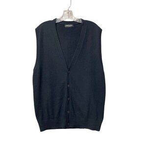 Kallspin Men's Cashmere Wool Blend Black Sleeveless Cardigan Vest L Tall Button